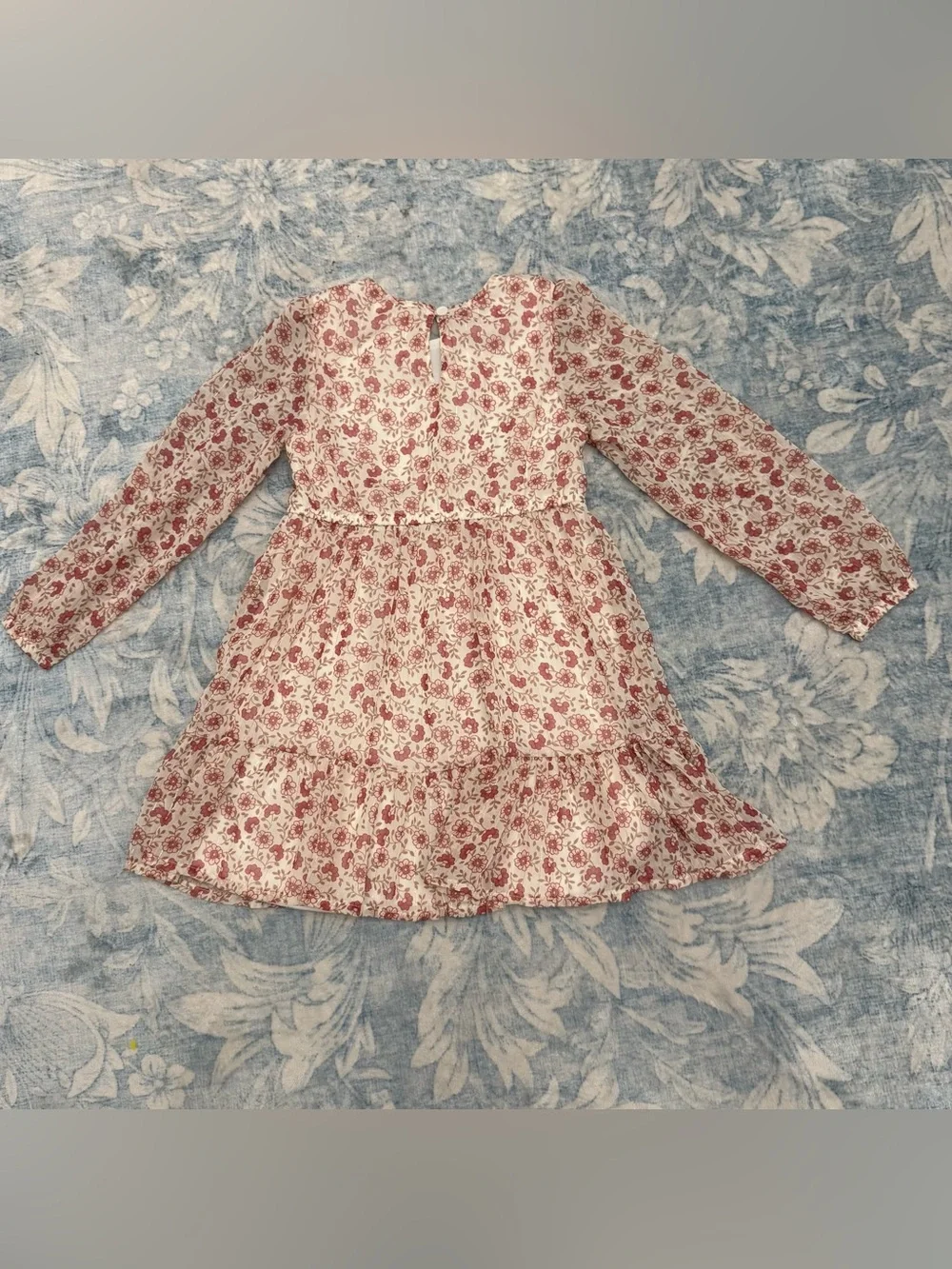 Nannette Girls Floral Long-Sleeve Dress - Cream with Red Print size 6